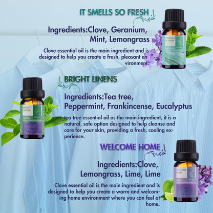 Wecona Essential Oils for Laundry - 6x10ml Clean Linen (100% Pure)