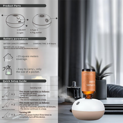 Wecona Waterless Rechargeable Scent Diffuser – Hotel Collection with 6 Oils | Two Modes