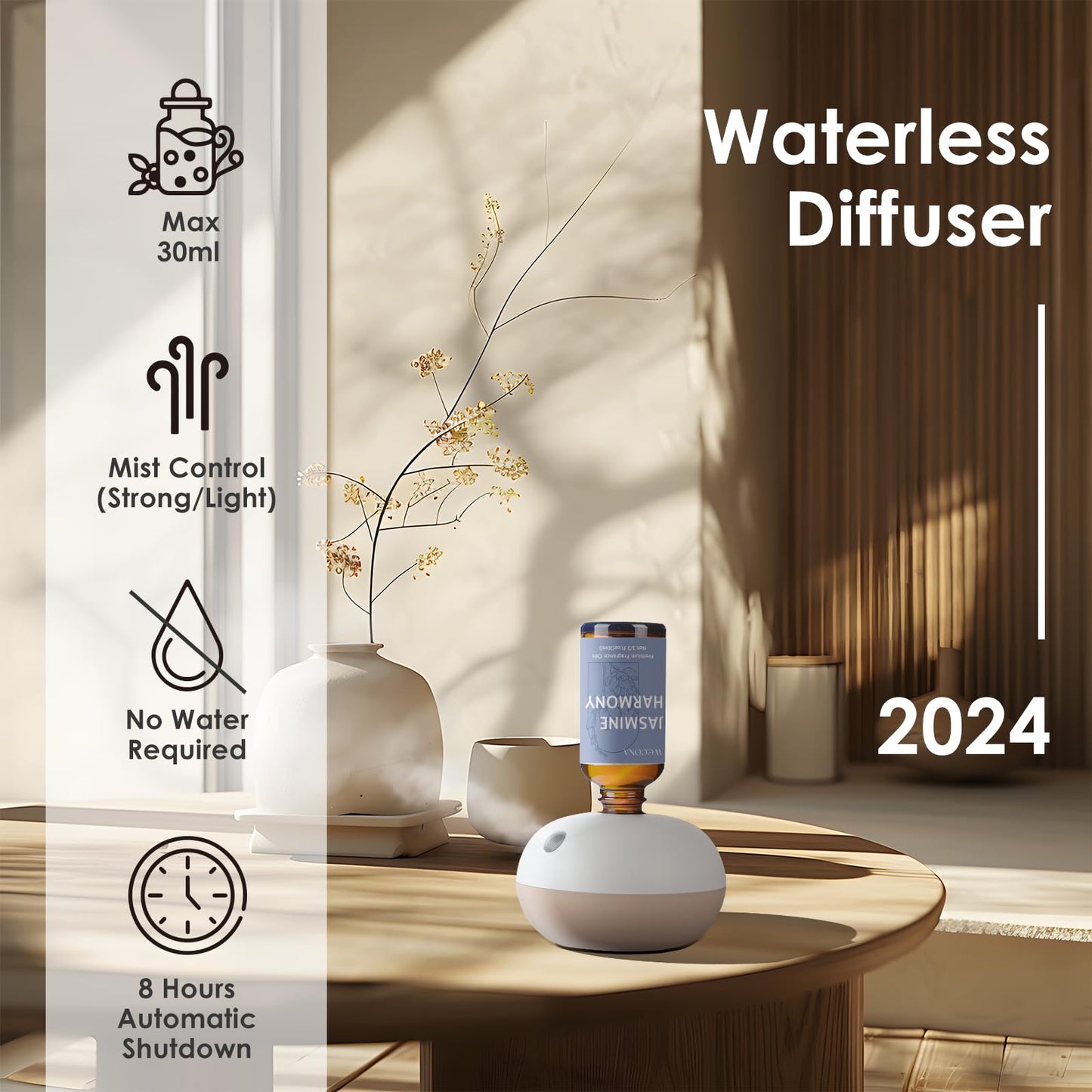 Wecona Waterless Rechargeable Scent Diffuser – Hotel Collection with 6 Oils | Two Modes