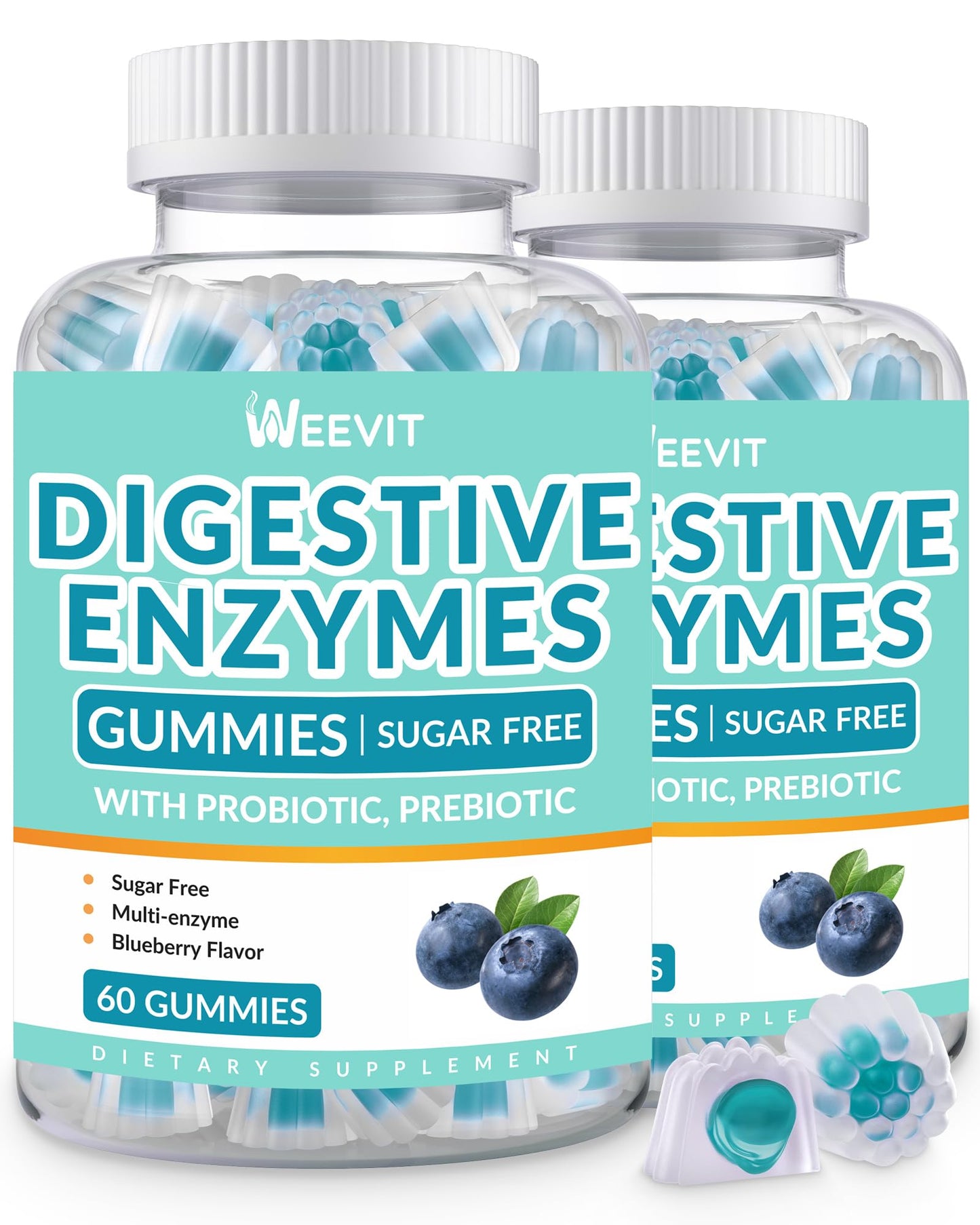 WEEVIT Digestive Enzymes Gummies – Sugar Free, Vegan Probiotic & Prebiotic Blend