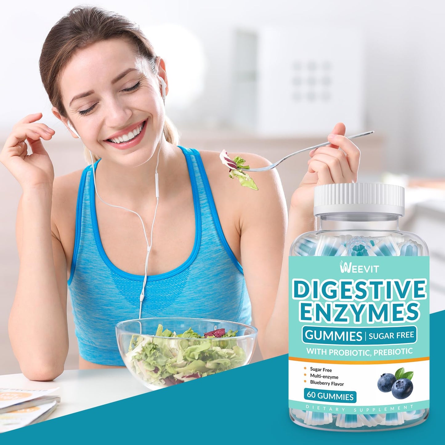WEEVIT Digestive Enzymes Gummies – Sugar Free, Vegan Probiotic & Prebiotic Blend