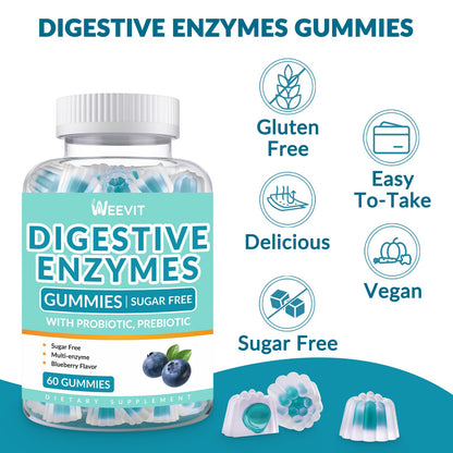 WEEVIT Digestive Enzymes Gummies – Sugar Free, Vegan Probiotic & Prebiotic Blend