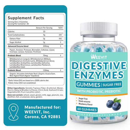 WEEVIT Digestive Enzymes Gummies – Sugar Free, Vegan Probiotic & Prebiotic Blend