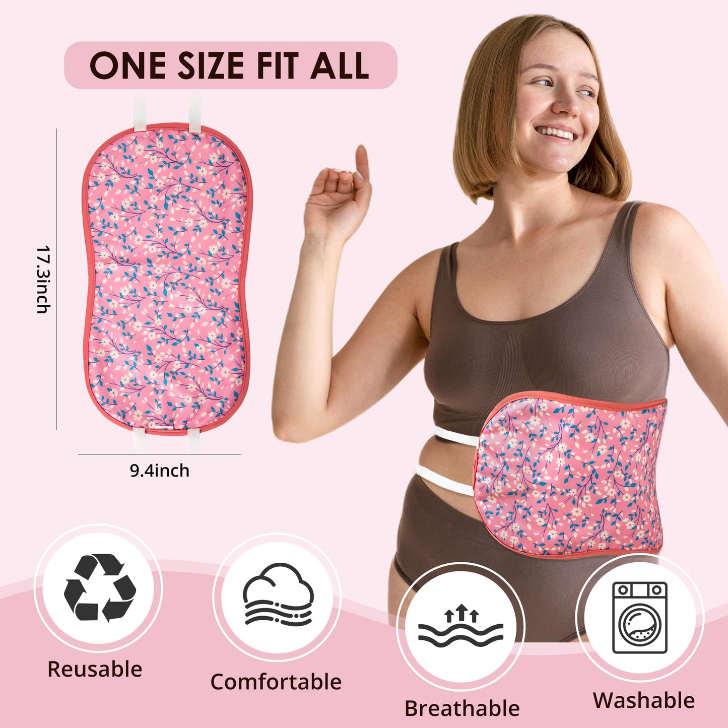 Wegreeco Castor Oil Pack Wrap – Reusable, Adjustable, Pink Flowers (Oil Not Included)
