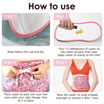 Wegreeco Castor Oil Pack Wrap – Reusable, Adjustable, Pink Flowers (Oil Not Included)