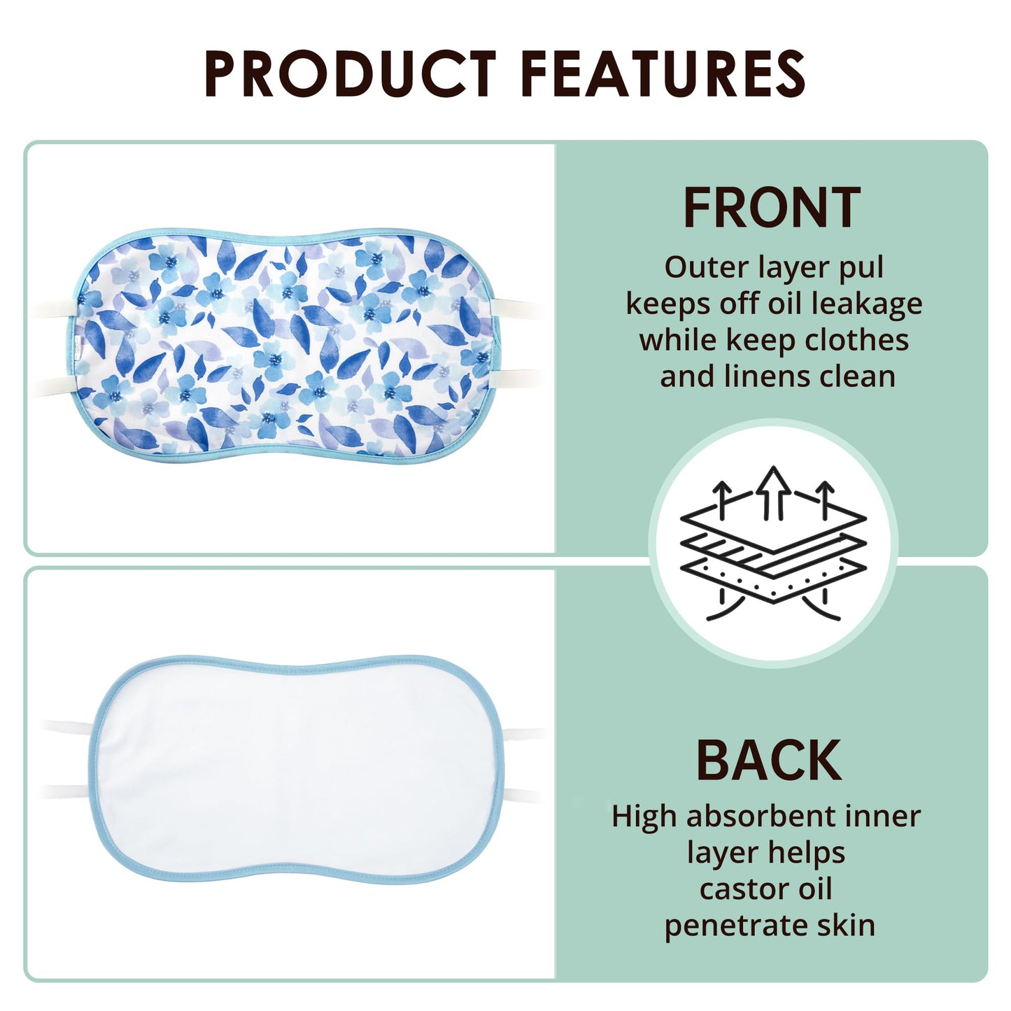 wegreeco Castor Oil Pack Wrap - Reusable, Adjustable, Blue Flower