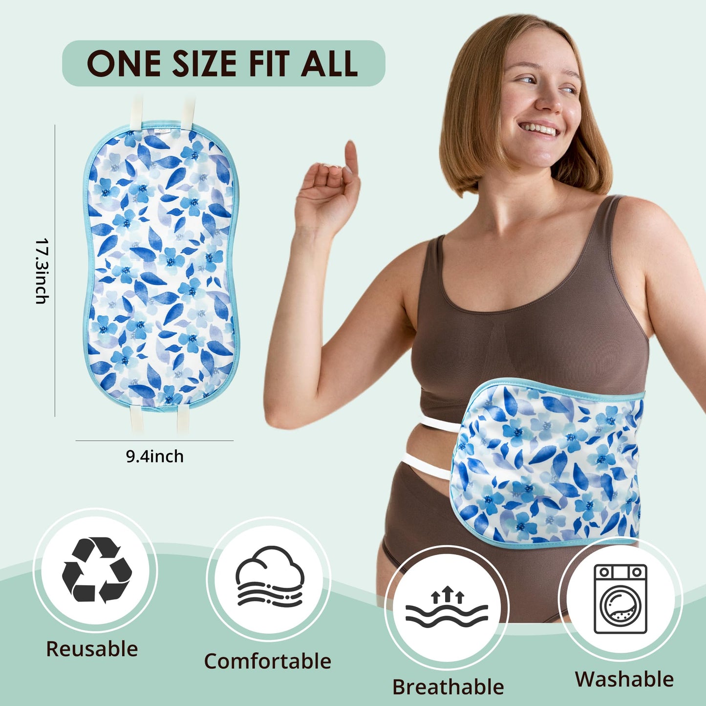 wegreeco Castor Oil Pack Wrap - Reusable, Adjustable, Blue Flower