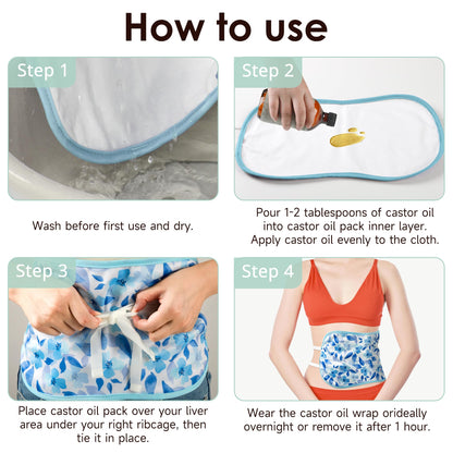 wegreeco Castor Oil Pack Wrap - Reusable, Adjustable, Blue Flower