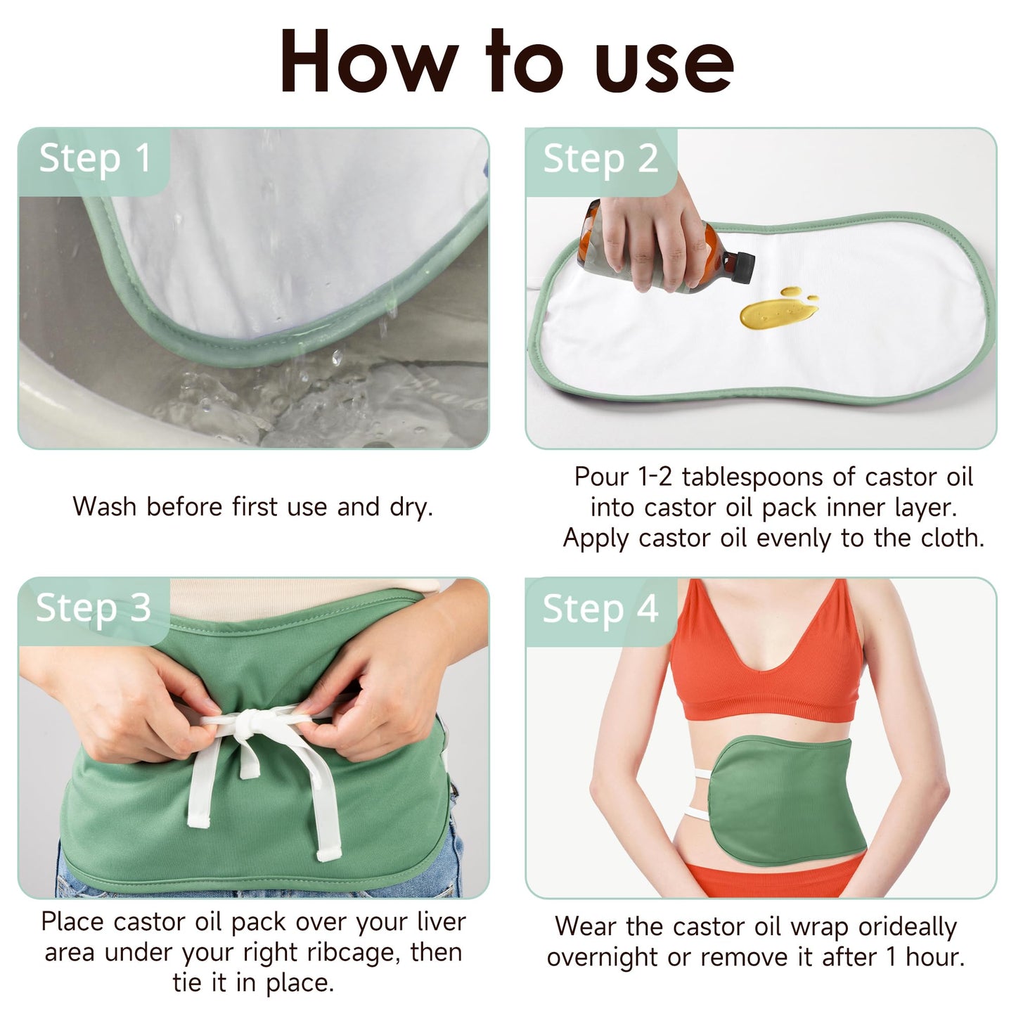 wegreeco Castor Oil Pack Wrap – Reusable, Adjustable, Machine Washable (Pea Green)