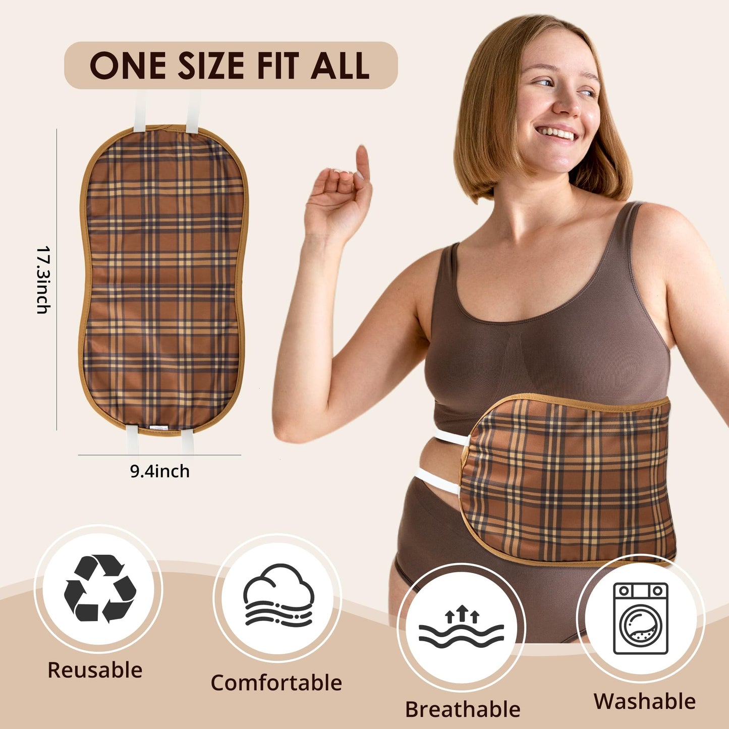 Wegreeco Castor Oil Pack Wrap – Reusable, Machine Washable Liver & Stomach Pack (Brown Plaid)