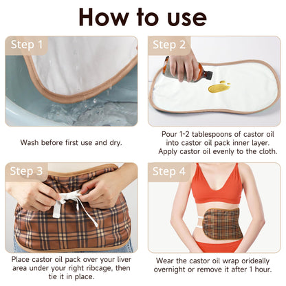 Wegreeco Castor Oil Pack Wrap – Reusable, Machine Washable Liver & Stomach Pack (Brown Plaid)