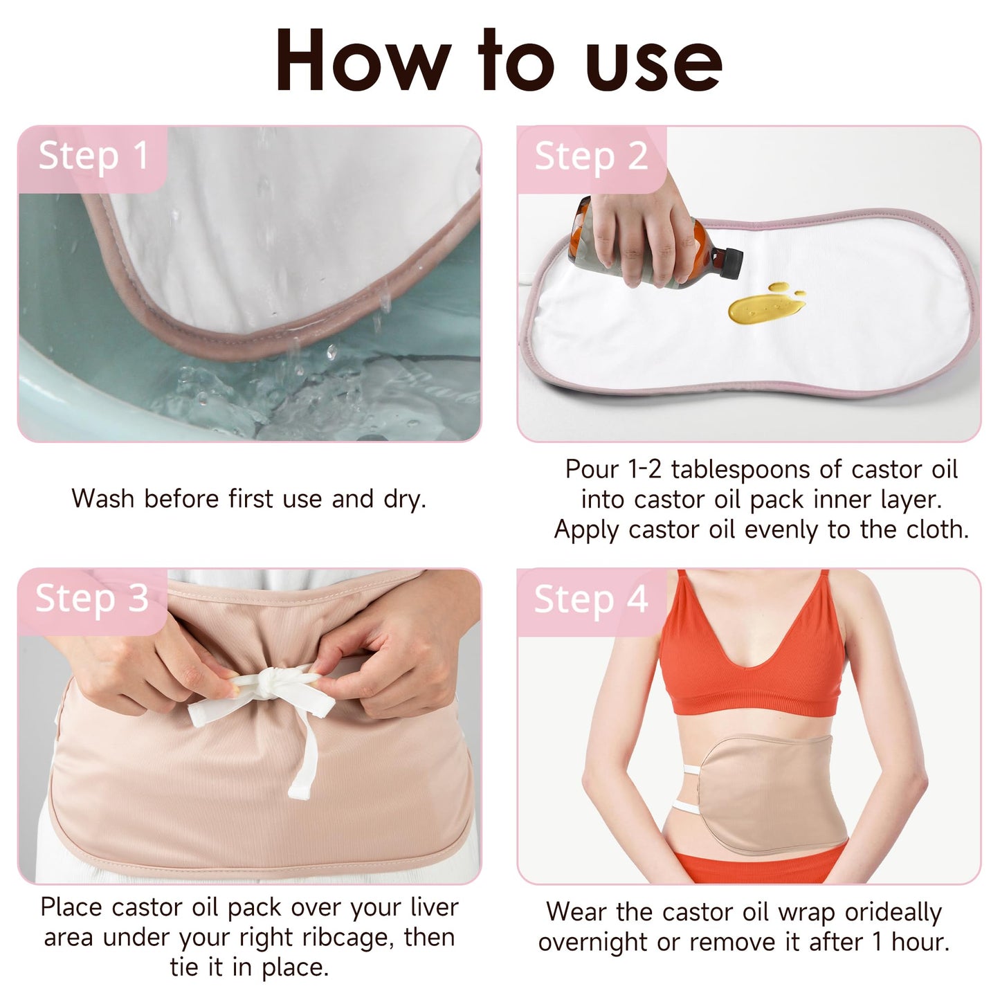 Wegreeco Castor Oil Pack Wrap - Reusable Liver & Stomach Castor Oil Belly Wrap (Rose Gold)