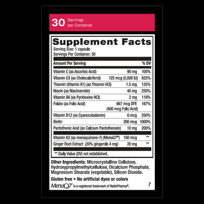Weider Artery Health – Vitamin K2, D3 & Ginger for Artery & Heart Health (Vegan, Gluten Free) – 30 Capsules