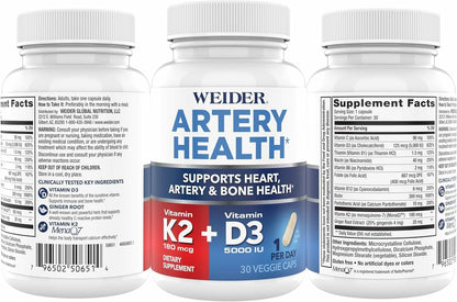 Weider Artery Health – Vitamin K2, D3 & Ginger for Artery & Heart Health (Vegan, Gluten Free) – 30 Capsules