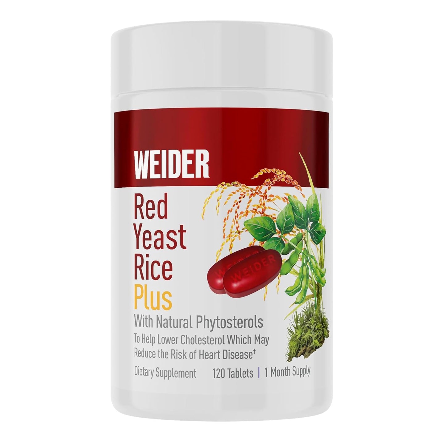 Weider Red Yeast Rice Plus 1200mg with 850mg Phytosterols | Gluten Free, 1-Month Supply