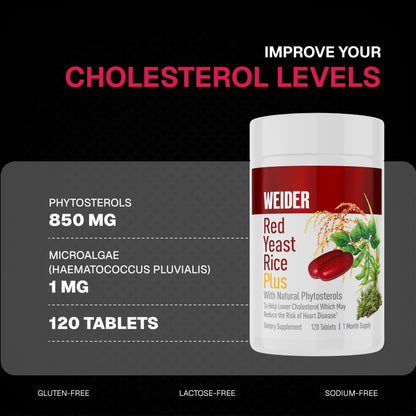 Weider Red Yeast Rice Plus 1200mg with 850mg Phytosterols | Gluten Free, 1-Month Supply