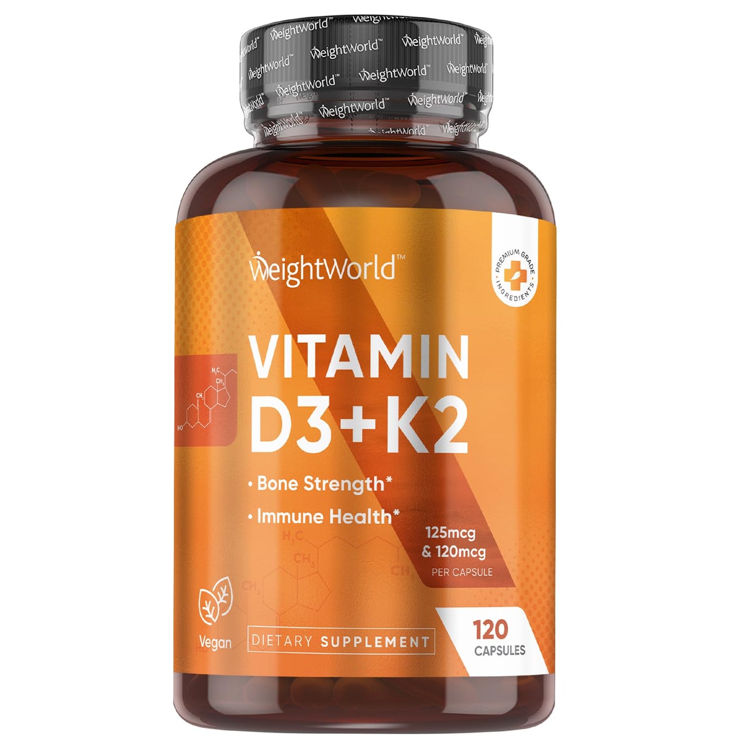 WeightWorld Vegan Vitamin D3 K2 – 120 Capsules, 5000 IU D3 & 120 mcg K2 MK7