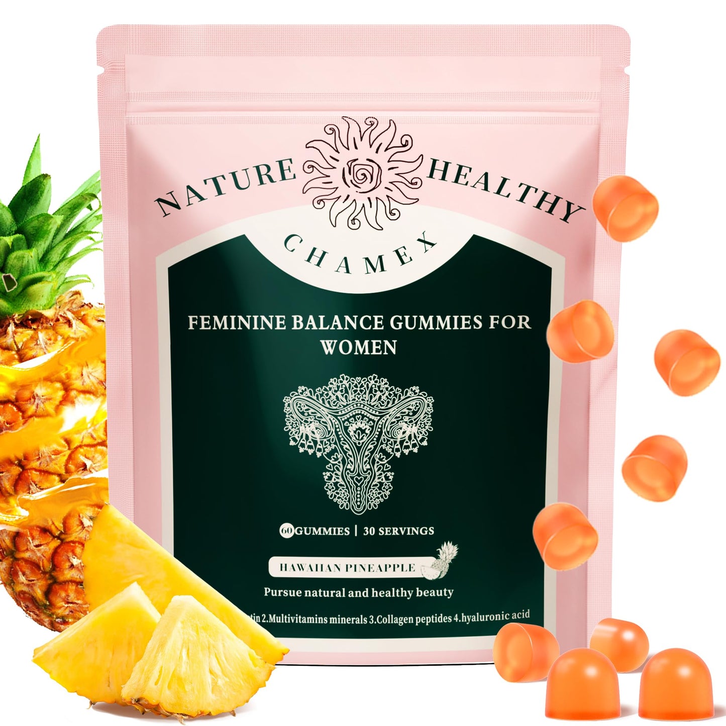 Weigloce Premium Feminine Balance Gummies for Women | Hawaiian Pineapple Probiotic Support - Gluten-Free & Vegetarian Friendly - 60 Count