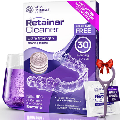 Weiss Naturals Retainer Cleaner Tablets – Persulfate-Free, 30 Tablets (Grape Scented)