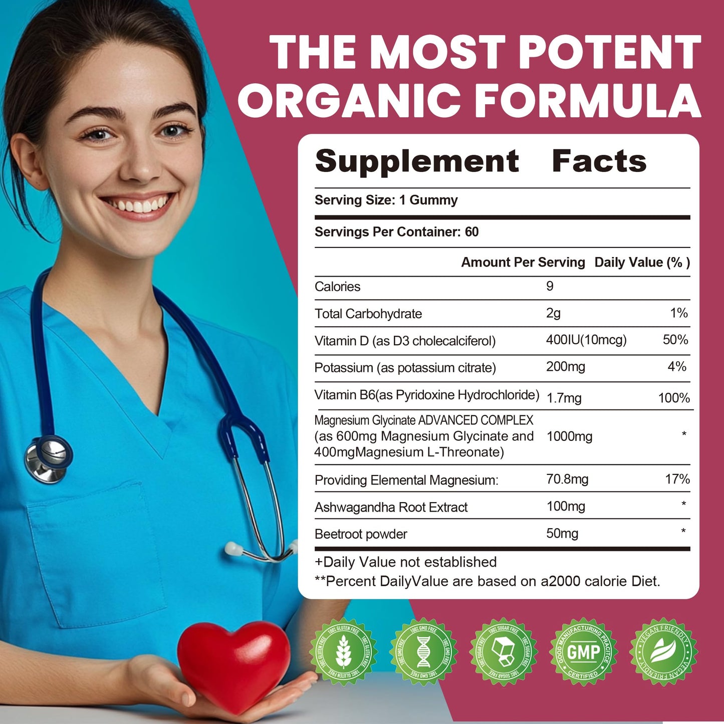 Wekannufod Ashwagandha Gummies 1000mg + Vitamin D3 - 60 Count, Organic Root Extract, Stress Relief & Sleep Support