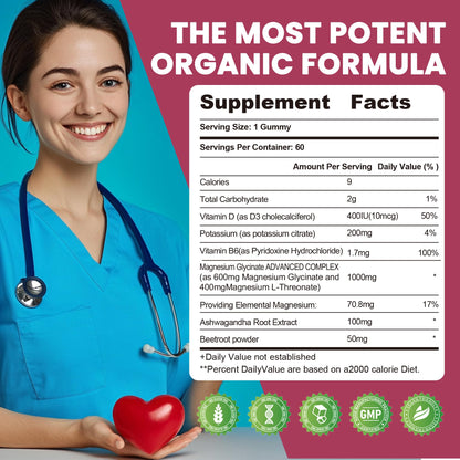 Wekannufod Ashwagandha Gummies 1000mg + Vitamin D3 - 60 Count, Organic Root Extract, Stress Relief & Sleep Support
