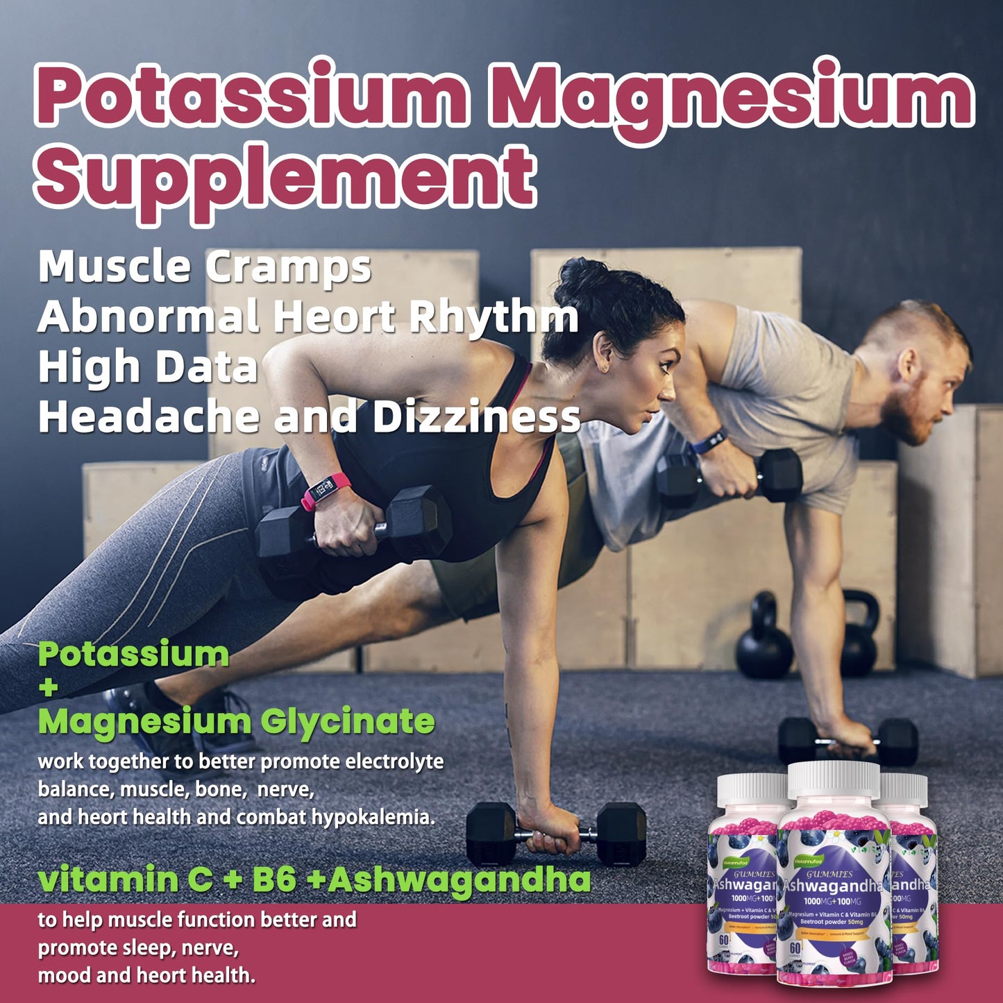 Wekannufod Ashwagandha Gummies 1000mg + Vitamin D3 - 60 Count, Organic Root Extract, Stress Relief & Sleep Support
