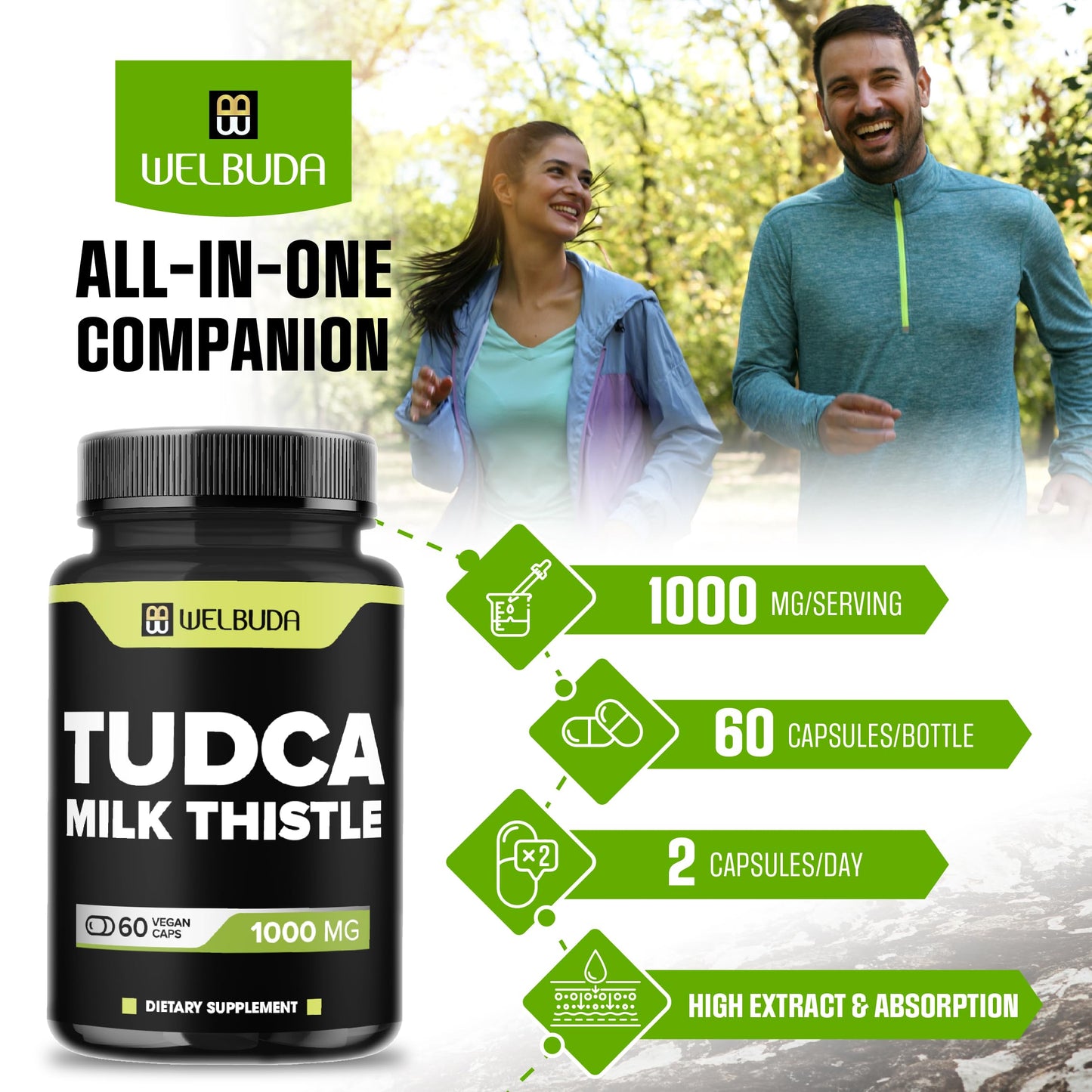 WELBUDA Tudca 1000mg + Milk Thistle - 60 Vegan Capsules