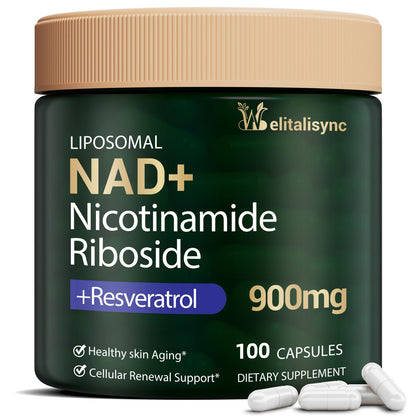 Welitalisync Premium NAD+ Supplement - 900mg NR + Resveratrol, Quercetin | Liposomal, Vegan & Non-GMO