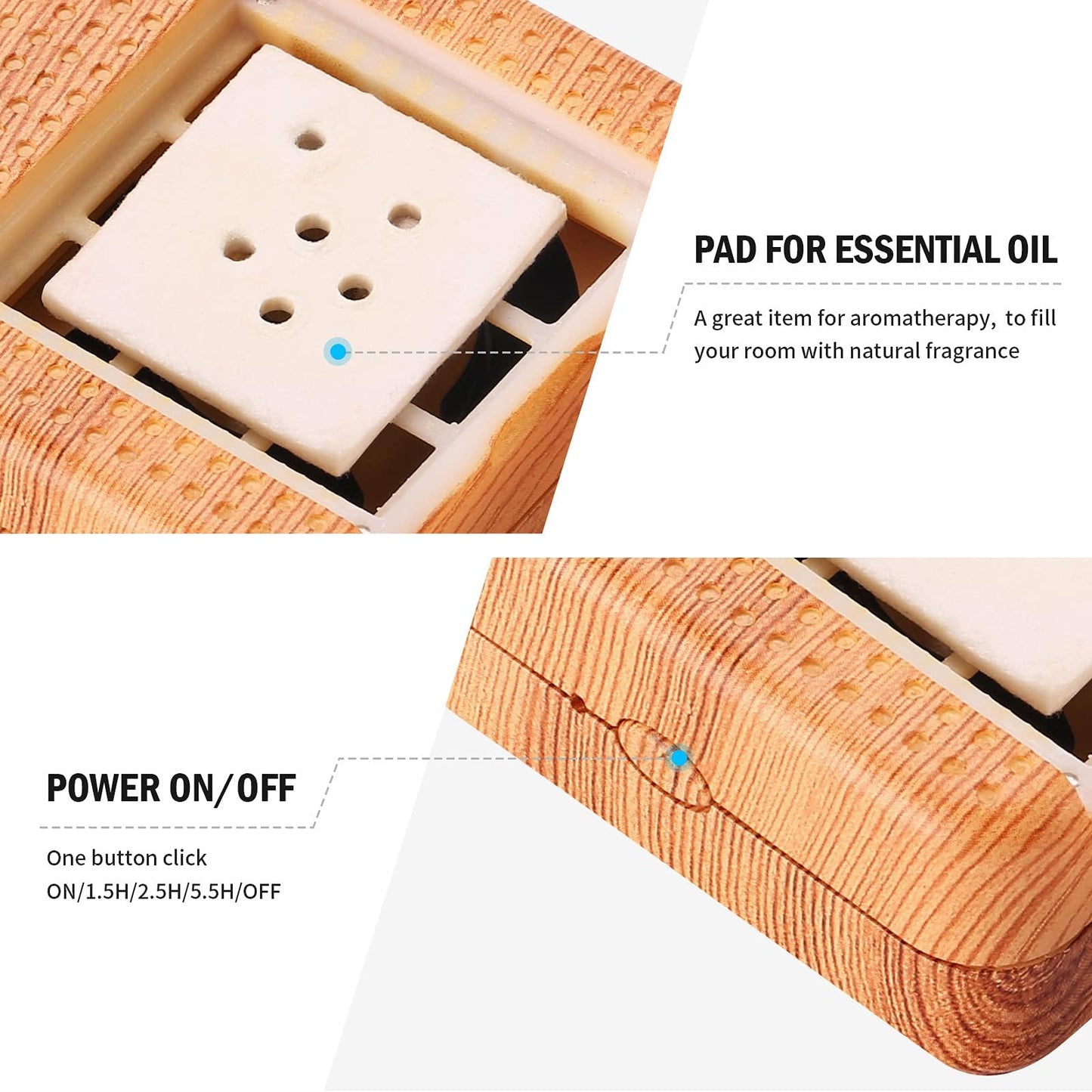 Weljoy Wood Grain Portable Diffuser for Essential Oils – Travel Car Diffuser, Mini Size, Quiet, Waterless, USB or Rechargeable Battery (Dark Brown)