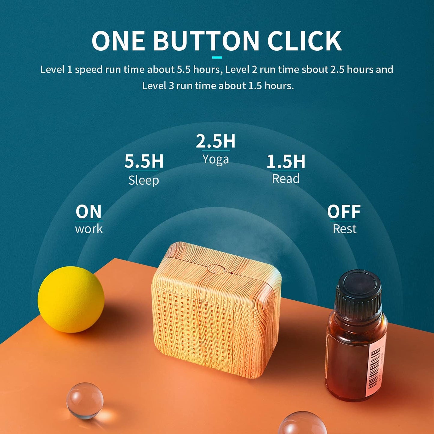 Weljoy Wood Grain Portable Essential Oil Diffuser – Waterless, Quiet & USB Rechargeable (Wood Grain)