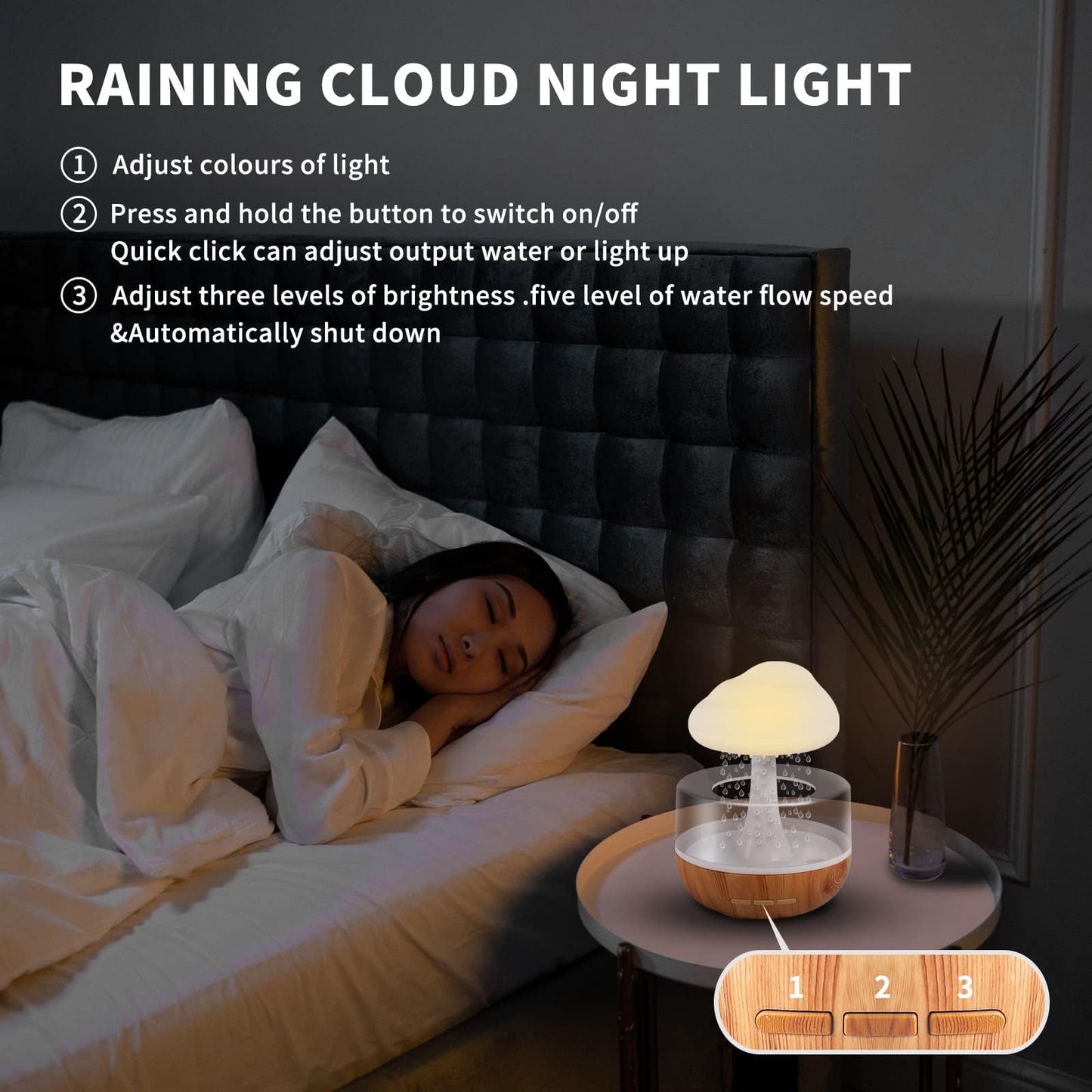 Weljoy Zen Raining Cloud Night Light Diffuser – Aromatherapy Humidifier (White)