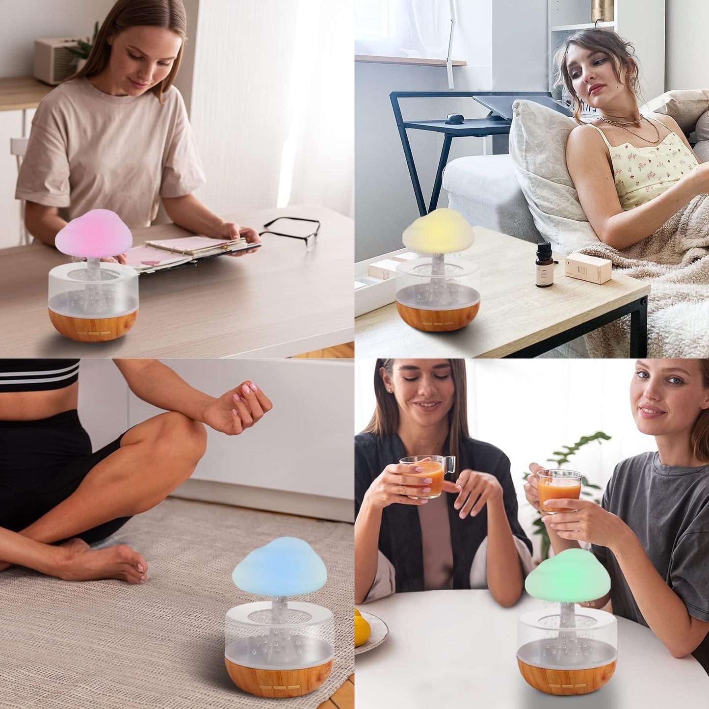 Weljoy Zen Raining Cloud Night Light Diffuser – Aromatherapy Humidifier (White)