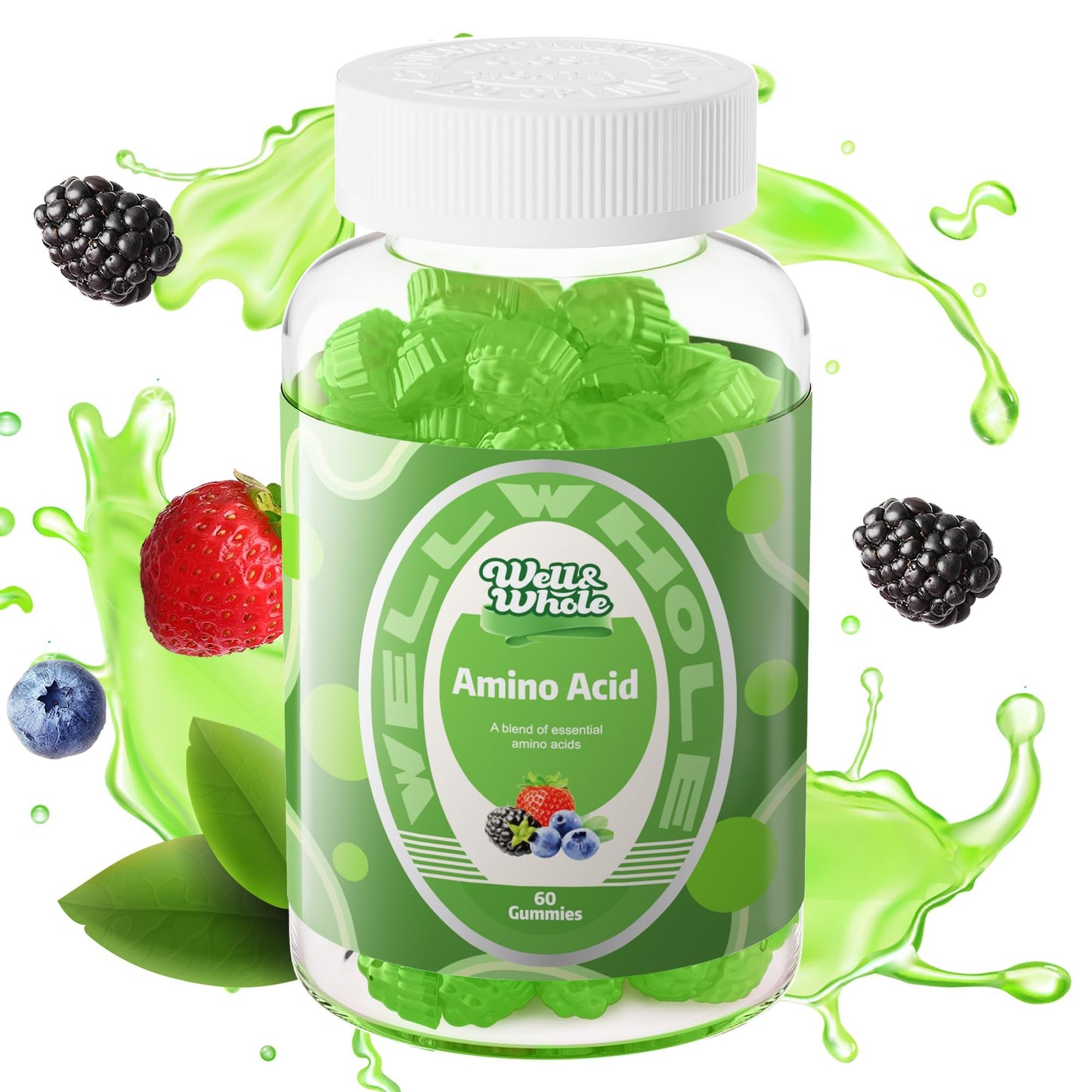 Well&Whole Bcaa Gummies – 9-in-1 EAA Gummies for Women & Men, Energy & Muscle Recovery Support – Mixed Berry, 30 Servings