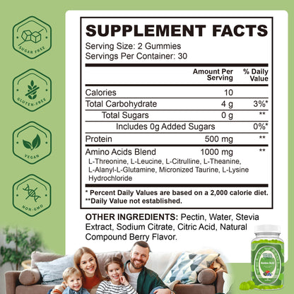 Well&Whole Bcaa Gummies – 9-in-1 EAA Gummies for Women & Men, Energy & Muscle Recovery Support – Mixed Berry, 30 Servings