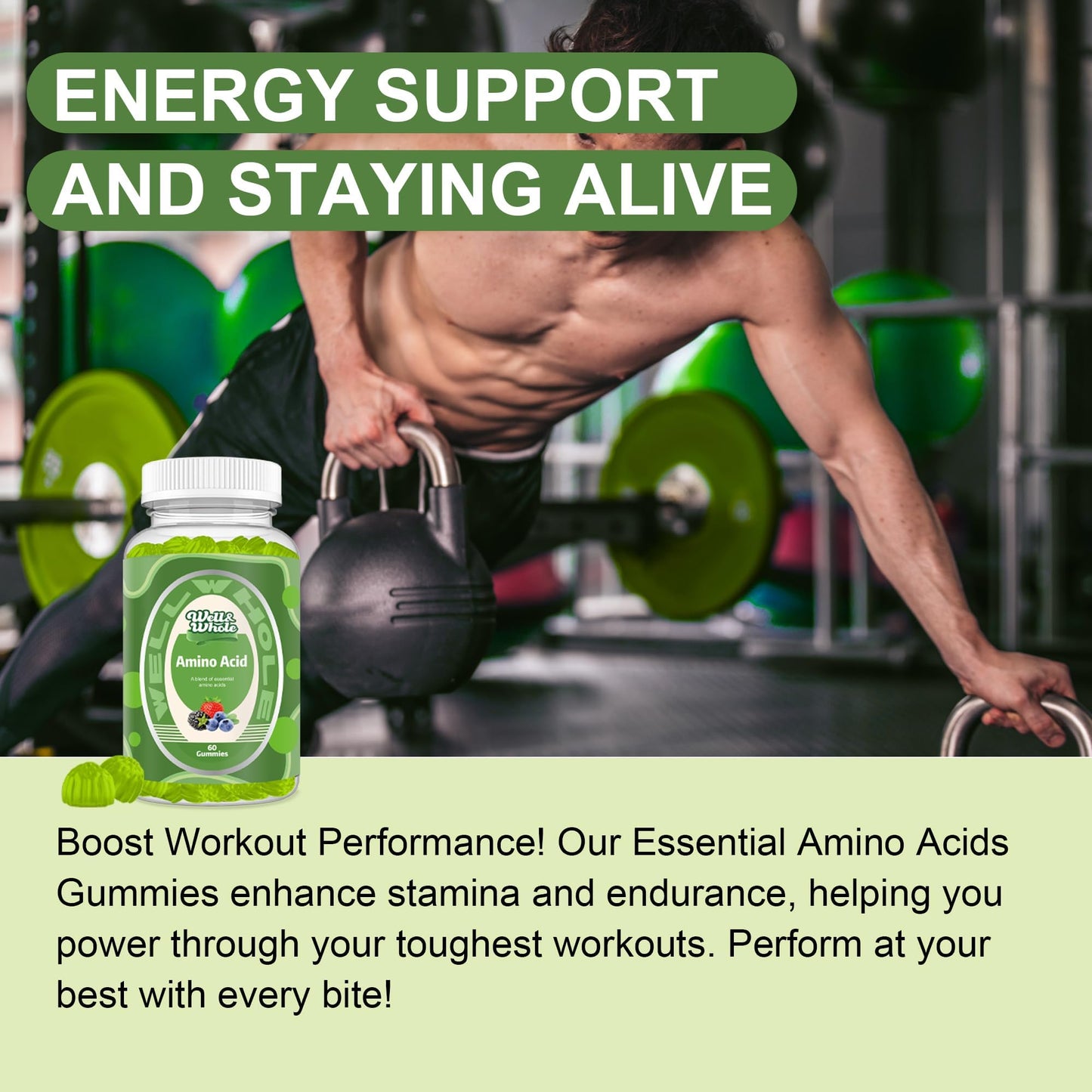 Well&Whole Bcaa Gummies – 9-in-1 EAA Gummies for Women & Men, Energy & Muscle Recovery Support – Mixed Berry, 30 Servings