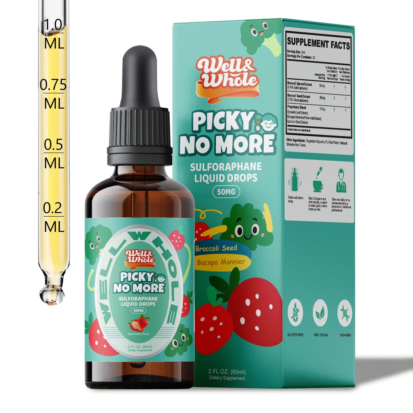 Well&Whole Sulforaphane Kids Liquid – Broccoli Sprout Extract, Appetite Support, 60mL, Vegan & Sugar-Free