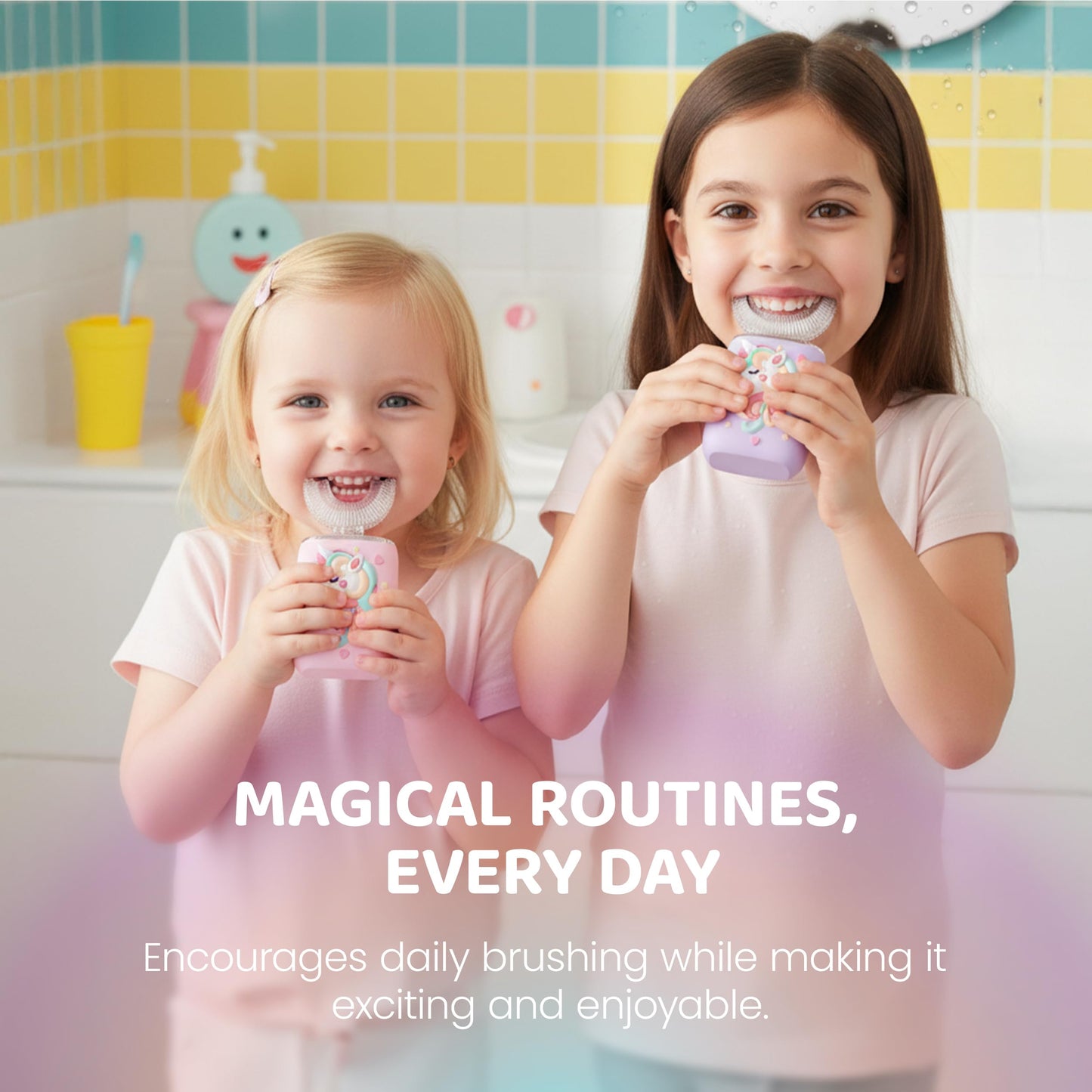 Well Before U-Shaped Ultrasonic Kid's Toothbrush – IPX7, 5 Modes (Unicorn Pink, Ages 2-7)