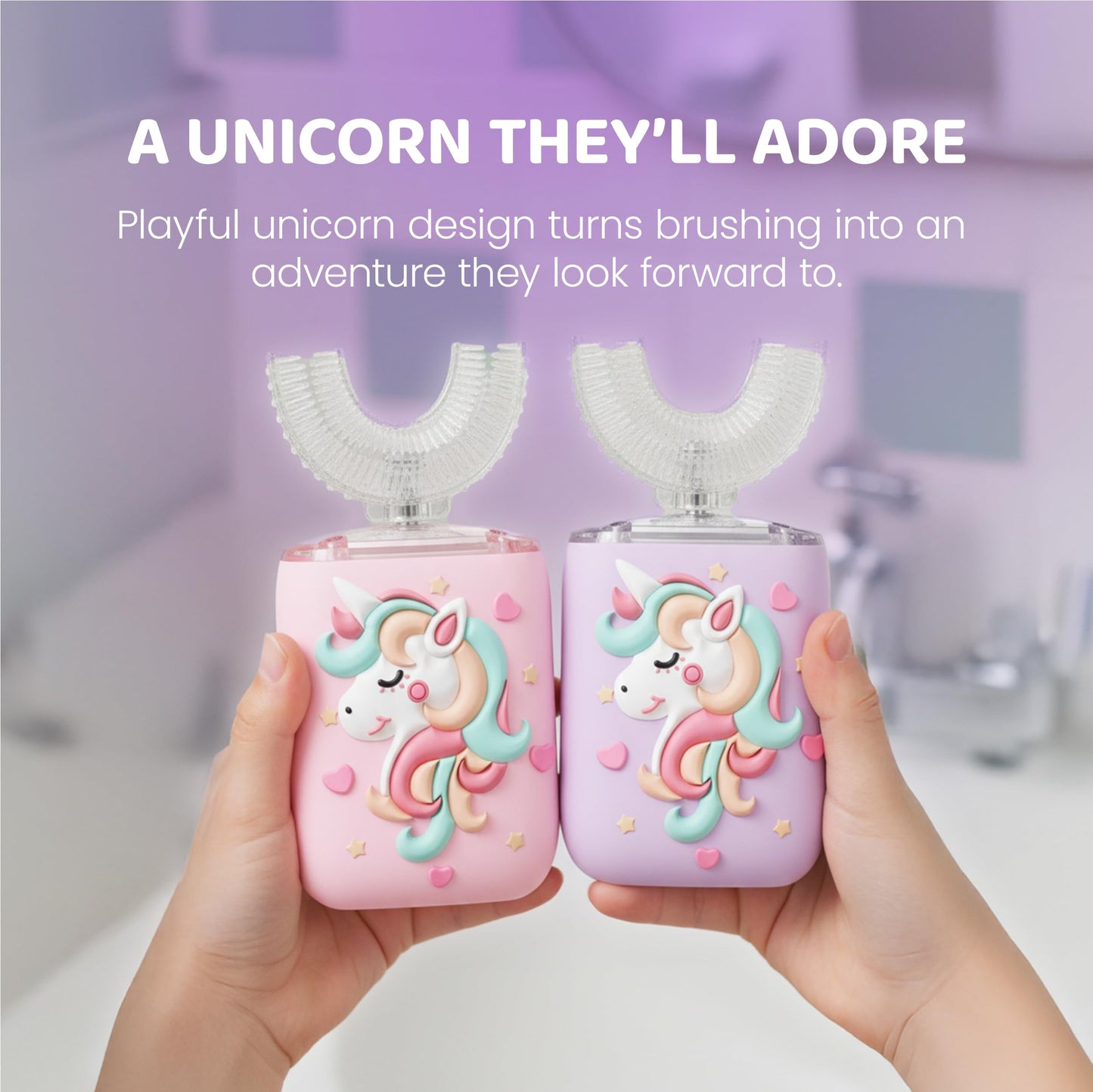 Well Before U-Shaped Ultrasonic Kid's Toothbrush – IPX7, 5 Modes (Unicorn Pink, Ages 2-7)