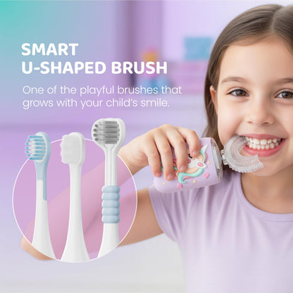Well Before U-Shaped Ultrasonic Kid's Toothbrush – IPX7, 5 Modes (Unicorn Pink, Ages 2-7)
