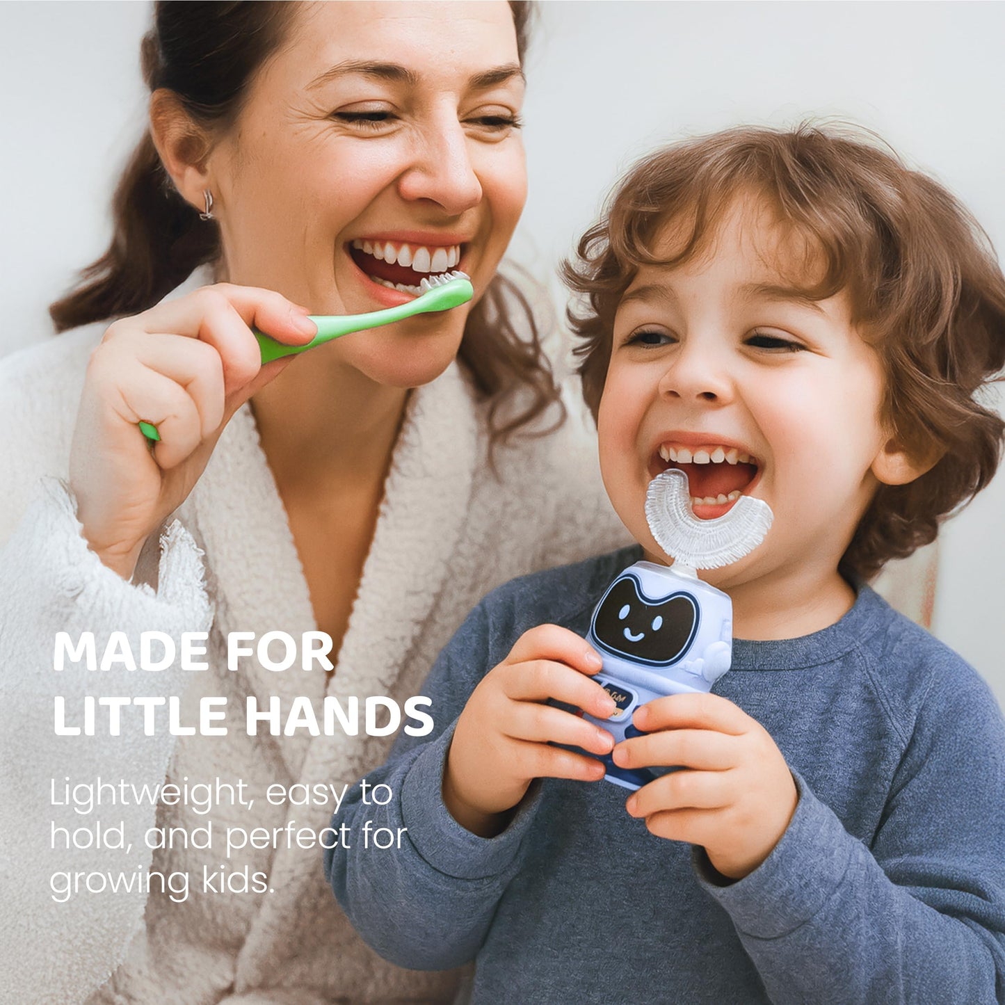Well Before Ultrasonic Kid's U-Shaped Electric Toothbrush, IPX7 Waterproof, Five Cleaning Modes (Spaceman, Grey Ages 2-7)