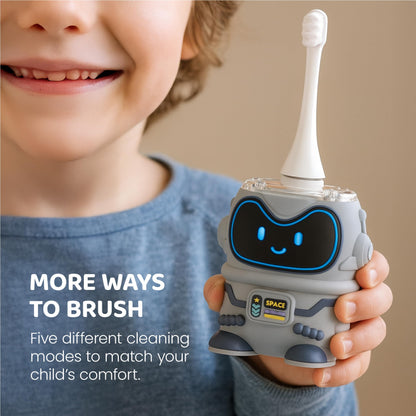Well Before Ultrasonic Kid's U-Shaped Electric Toothbrush, IPX7 Waterproof, Five Cleaning Modes (Spaceman, Grey Ages 2-7)
