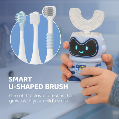Well Before Ultrasonic Kid's U-Shaped Electric Toothbrush, IPX7 Waterproof, Five Cleaning Modes (Spaceman, Grey Ages 2-7)