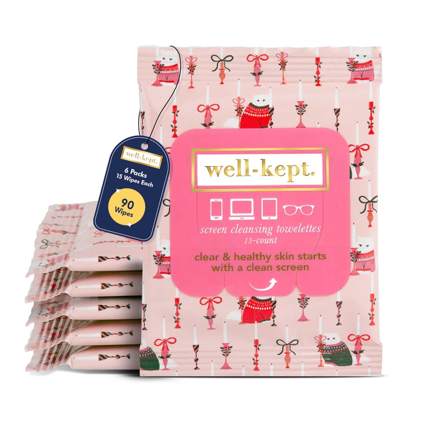Well-Kept Tech & Lens Wipes - 6 Pack (90 Count) | Eyeglass, Screen & Phone Cleaning | Choupette