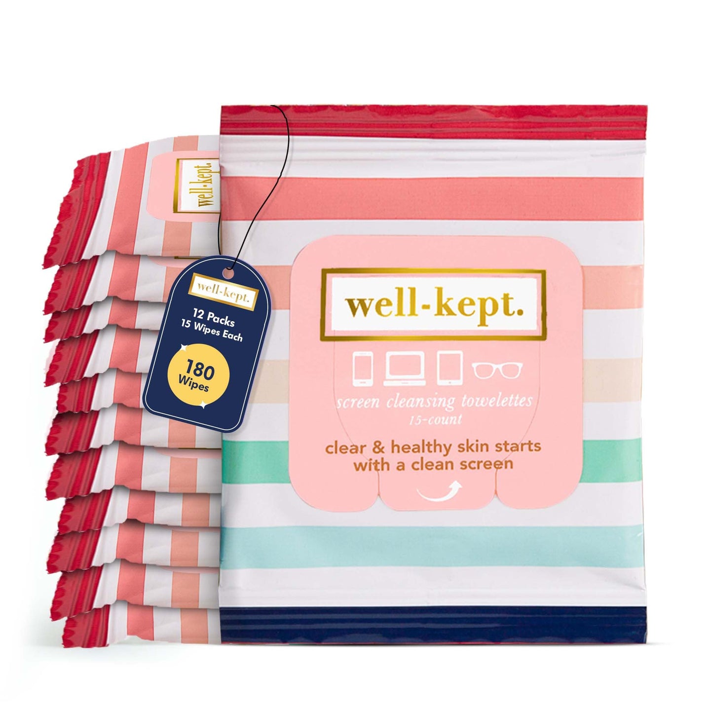 Well-Kept Tech & Lens Wipes - Eyeglass, Screen & Phone Cleaning (12 Pack, 180 Count)