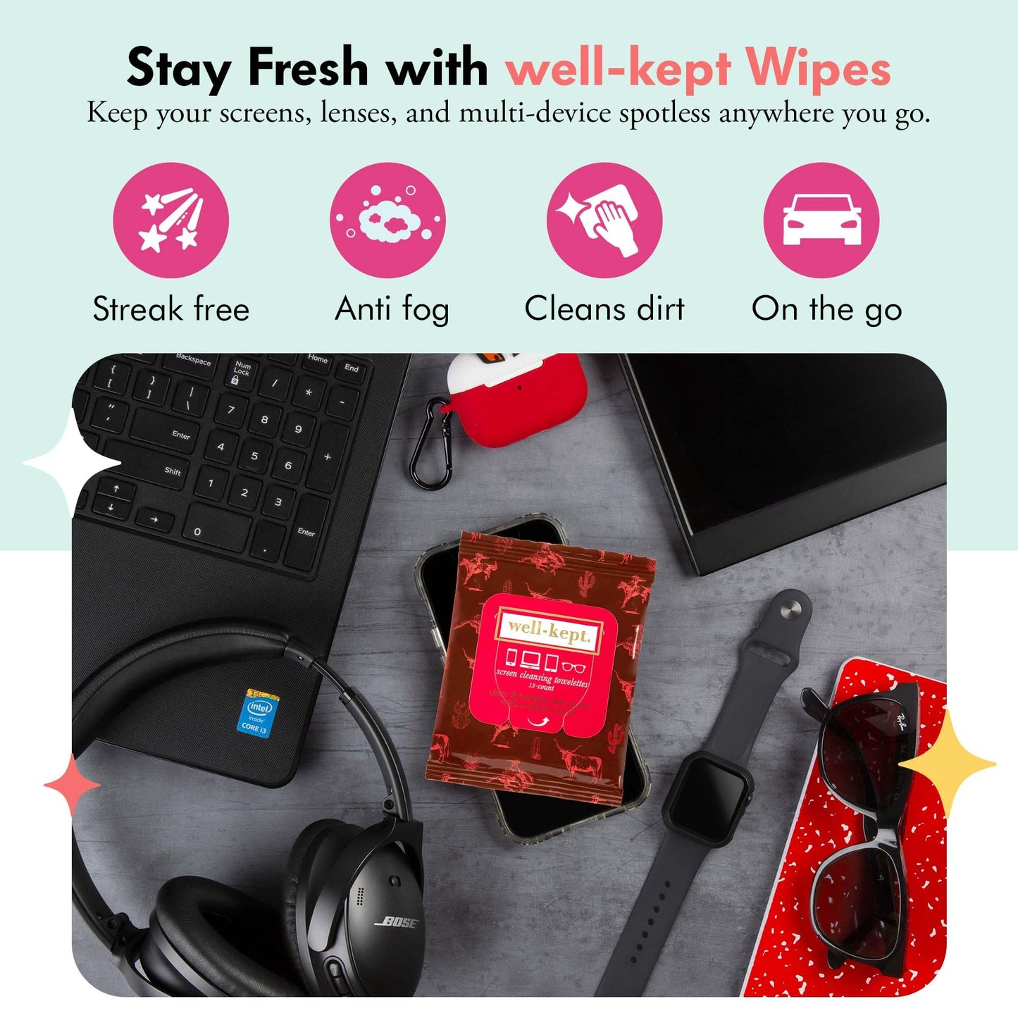 Well-Kept Tech & Lens Wipes – Eyeglass, Screen & Phone Cleaning (90 Count)