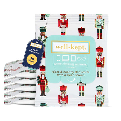 Well-Kept Tech & Lens Wipes – Eyeglass, Screen & Phone Cleaning (Nutcracker 6 Pack, 90 Count)