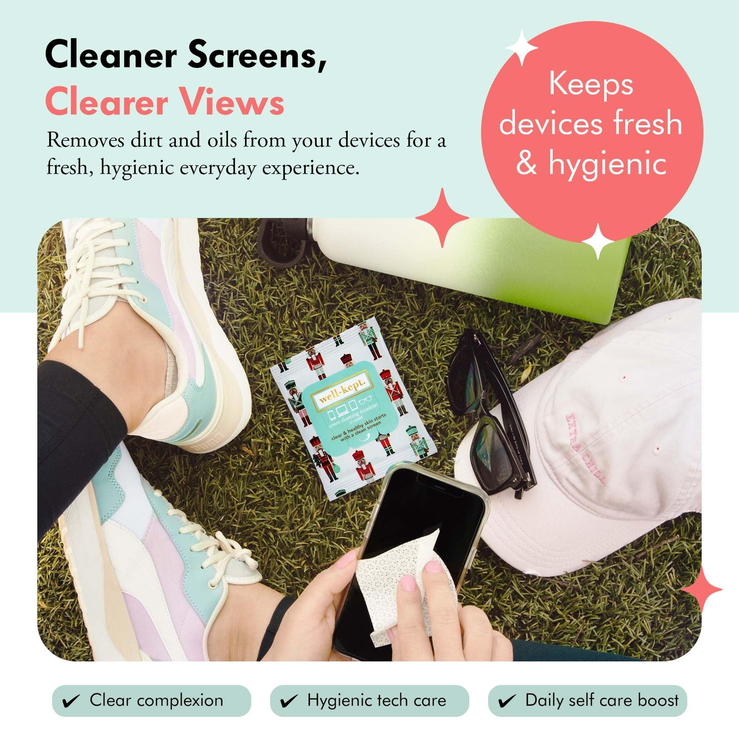 Well-Kept Tech & Lens Wipes – Eyeglass, Screen & Phone Cleaning (Nutcracker 6 Pack, 90 Count)