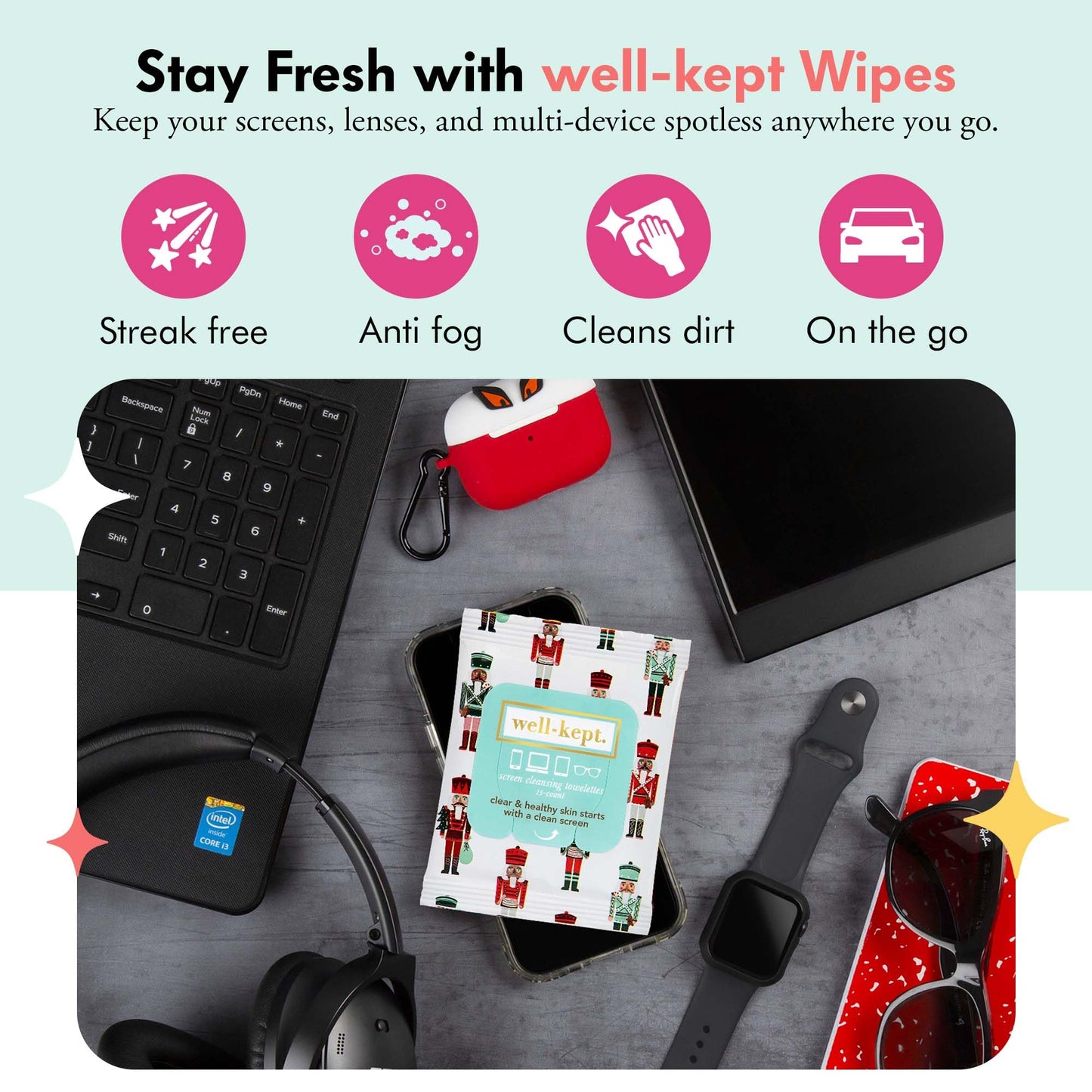 Well-Kept Tech & Lens Wipes – 180 Count, 12 Pack | Eyeglasses, Screens & Phones