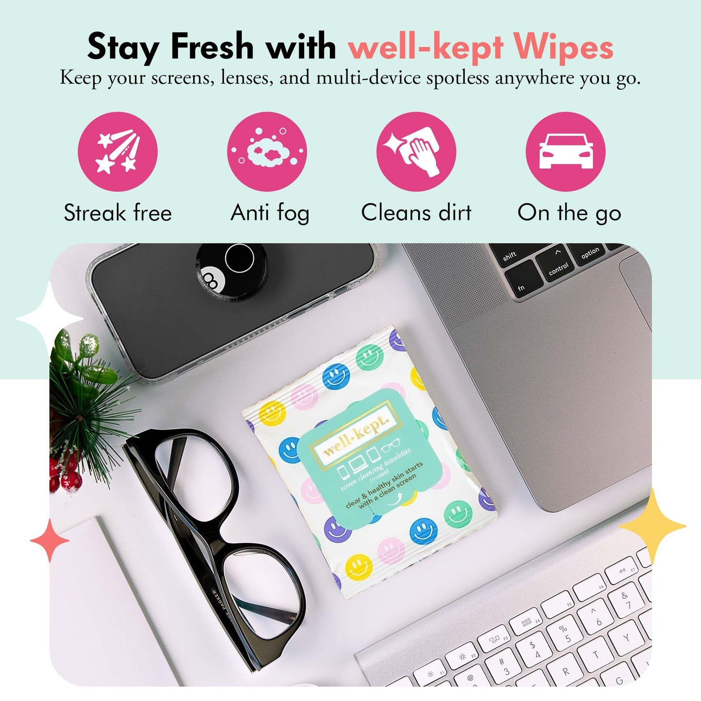 Well-Kept Tech & Lens Wipes - 12 Pack for Eyeglasses, Screens & Devices