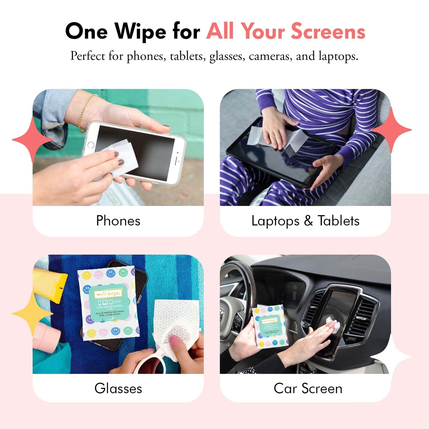 Well-Kept Tech & Lens Wipes - 12 Pack for Eyeglasses, Screens & Devices